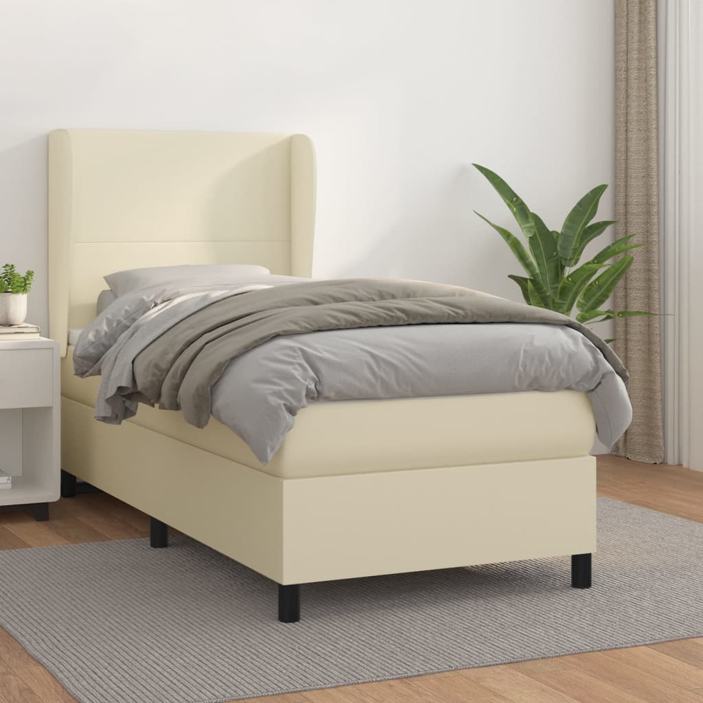 Boxspring met matras kunstleer crèmekleurig 100x200 cm is nu te koop bij PeponiXL, paradijselijk wonen!