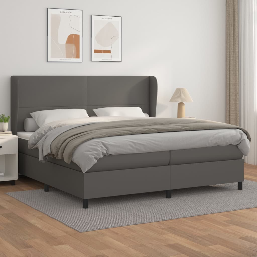 Boxspring met matras kunstleer grijs 200x200 cm is nu te koop bij PeponiXL, paradijselijk wonen!