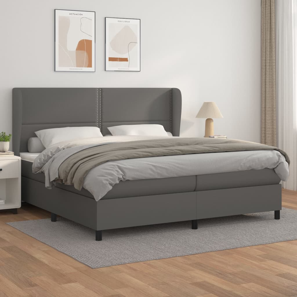 Boxspring met matras kunstleer grijs 200x200 cm is nu te koop bij PeponiXL, paradijselijk wonen!