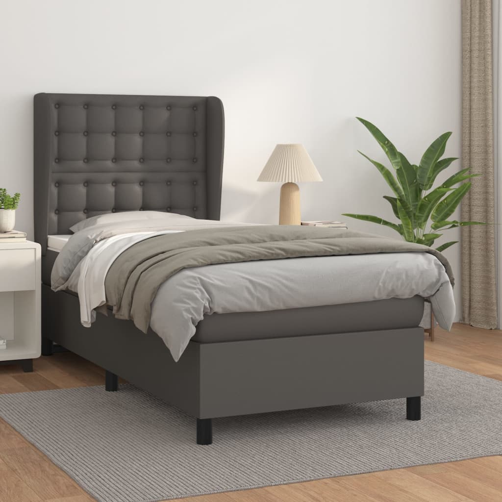 Boxspring met matras kunstleer grijs 90x190 cm is nu te koop bij PeponiXL, paradijselijk wonen!