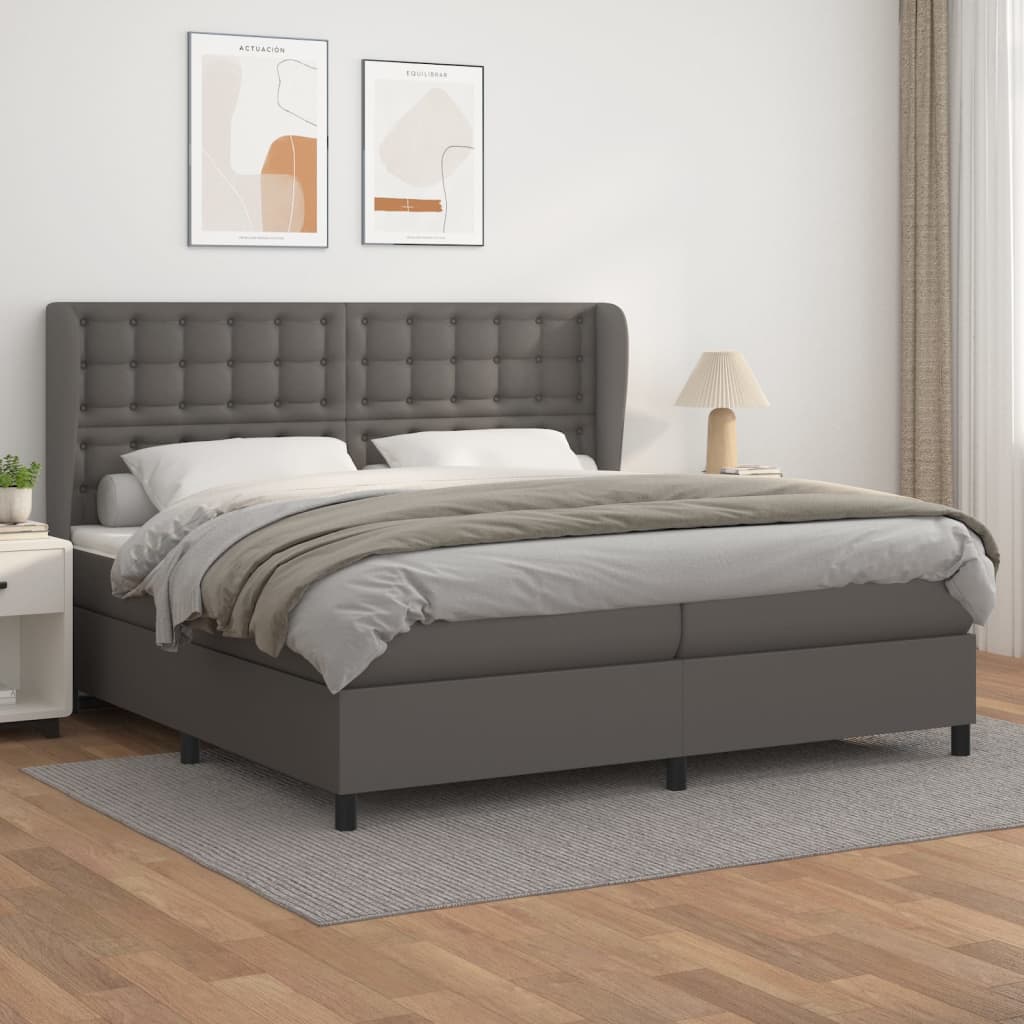 Boxspring met matras kunstleer grijs 200x200 cm is nu te koop bij PeponiXL, paradijselijk wonen!