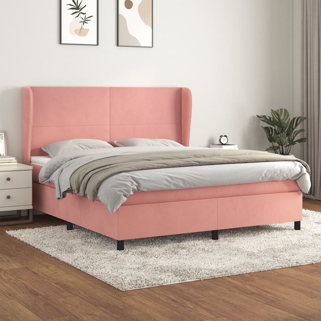Boxspring met matras fluweel roze 160x200 cm is nu te koop bij PeponiXL, paradijselijk wonen!