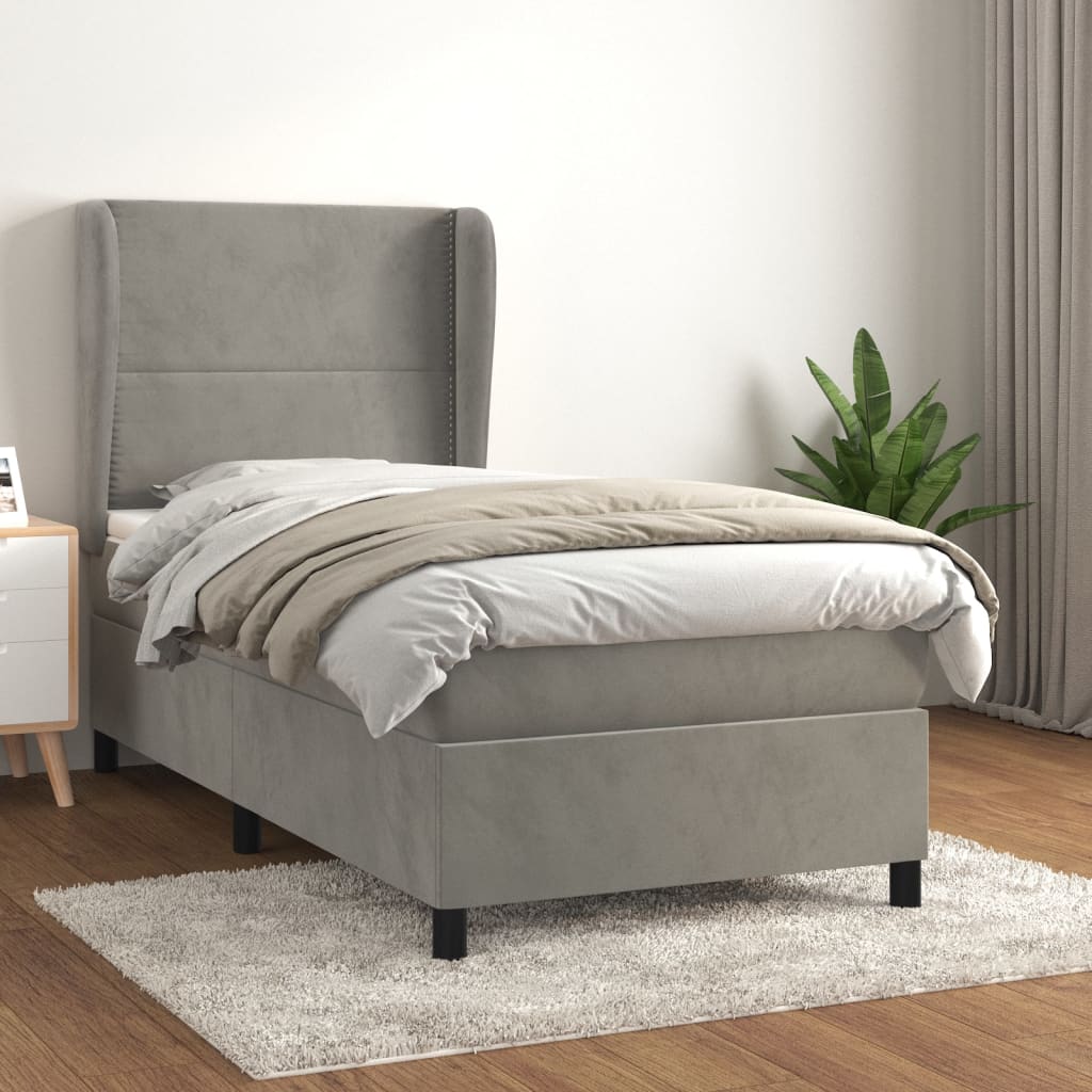 Boxspring met matras fluweel lichtgrijs 100x200 cm is nu te koop bij PeponiXL, paradijselijk wonen!