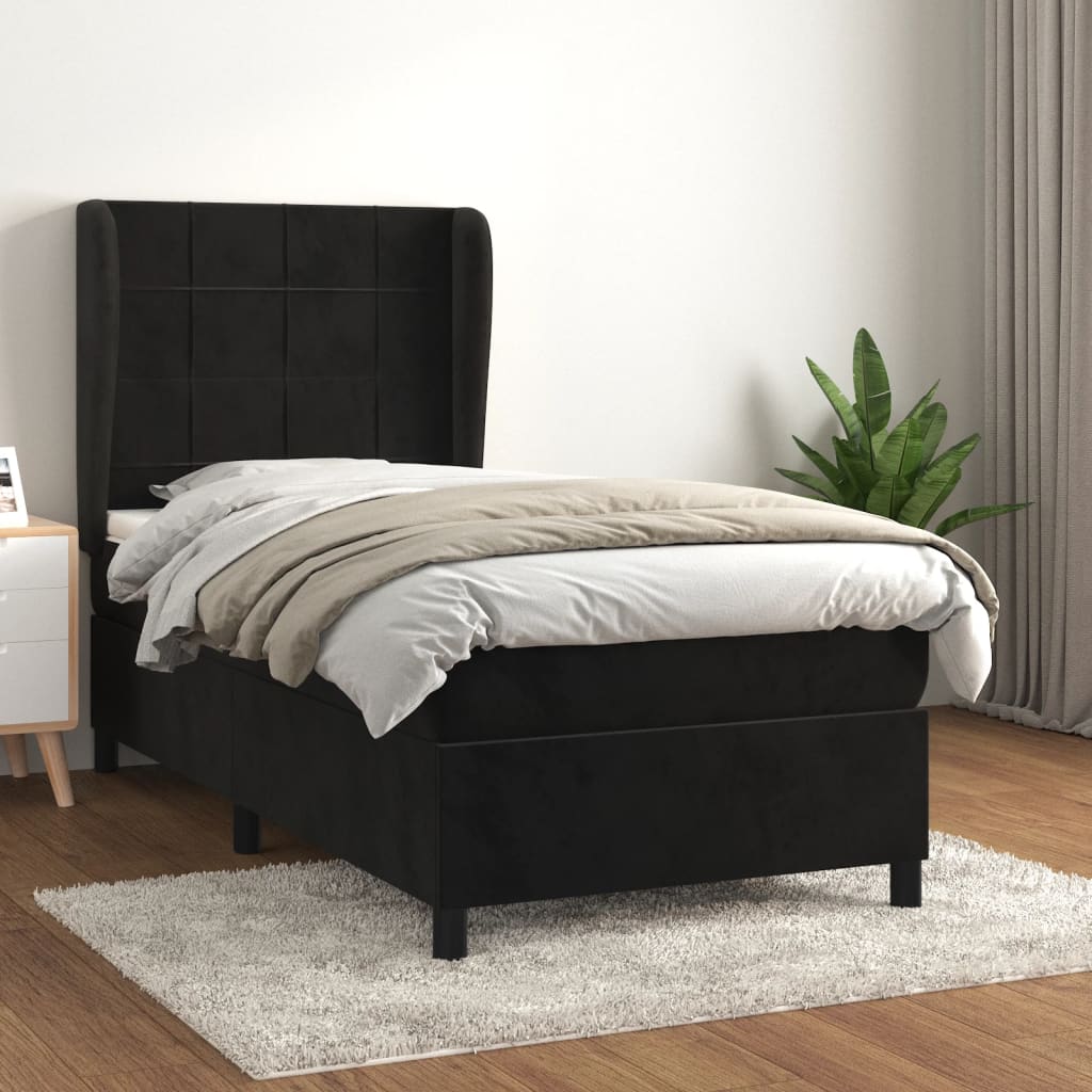 Boxspring met matras fluweel zwart 90x200 cm is nu te koop bij PeponiXL, paradijselijk wonen!