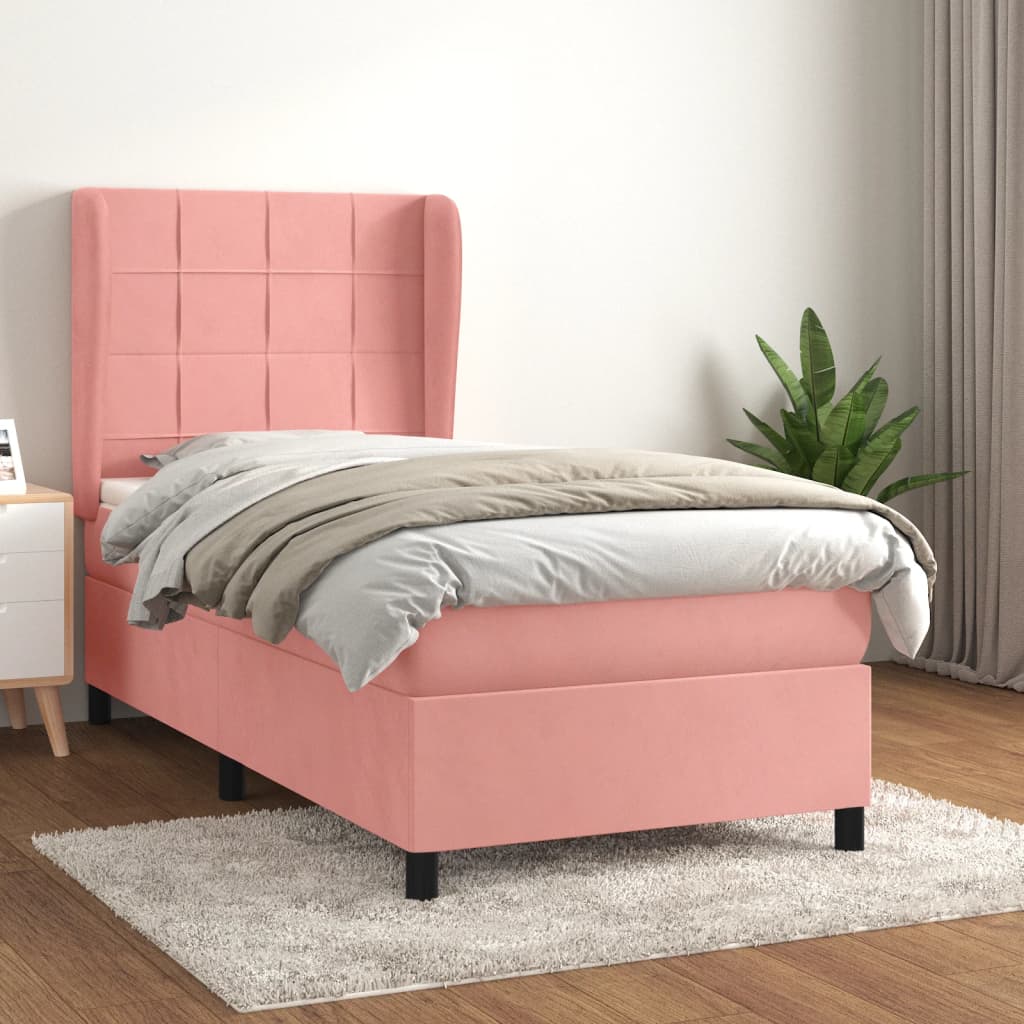 Boxspring met matras fluweel roze 90x200 cm is nu te koop bij PeponiXL, paradijselijk wonen!