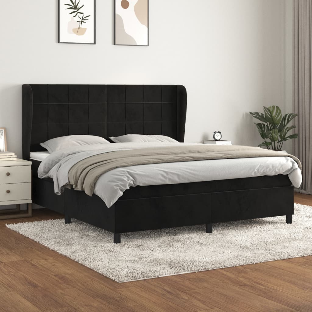 Boxspring met matras fluweel zwart 160x200 cm is nu te koop bij PeponiXL, paradijselijk wonen!