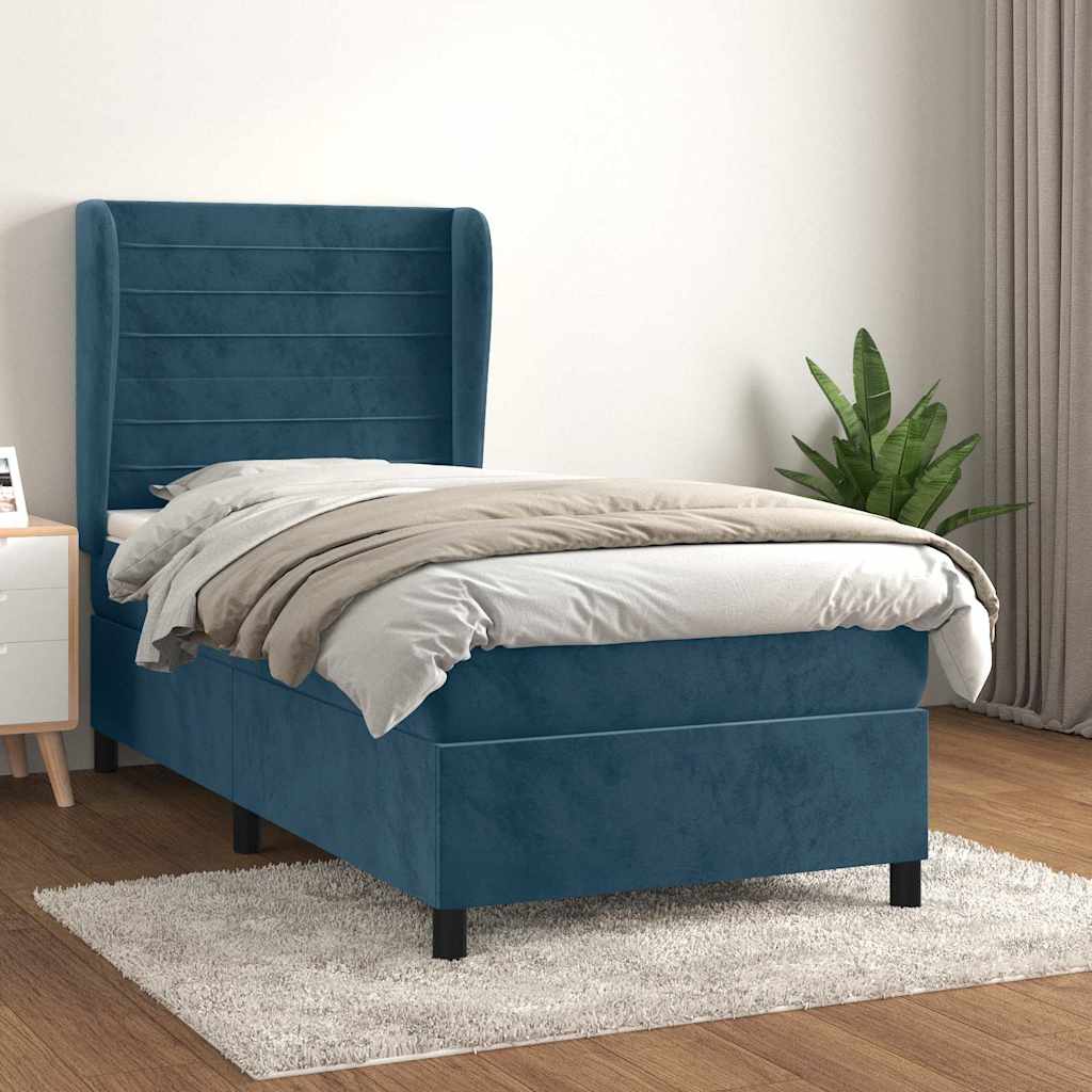 Boxspring met matras fluweel donkerblauw 90x190 cm is nu te koop bij PeponiXL, paradijselijk wonen!