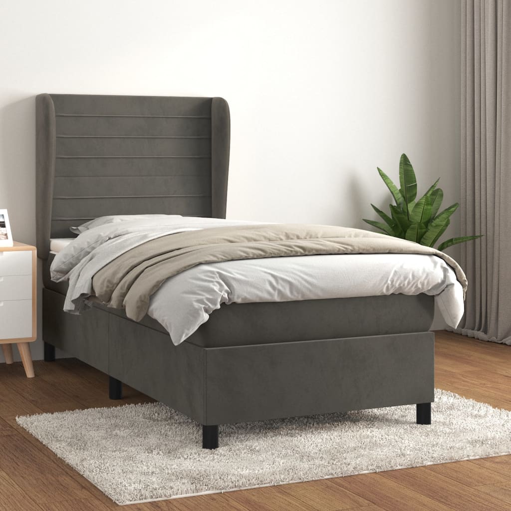 Boxspring met matras fluweel donkergrijs 90x200 cm is nu te koop bij PeponiXL, paradijselijk wonen!