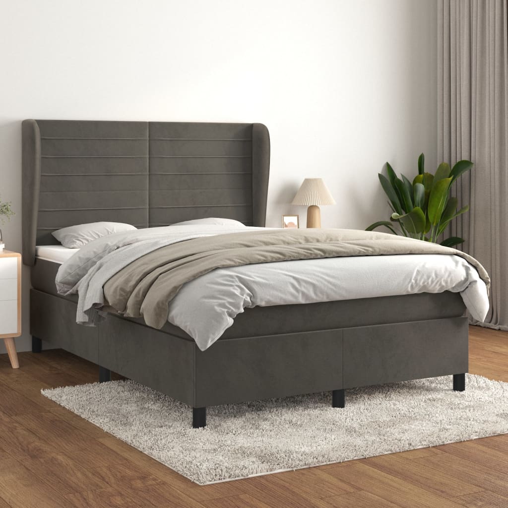 Boxspring met matras fluweel donkergrijs 140x190 cm is nu te koop bij PeponiXL, paradijselijk wonen!