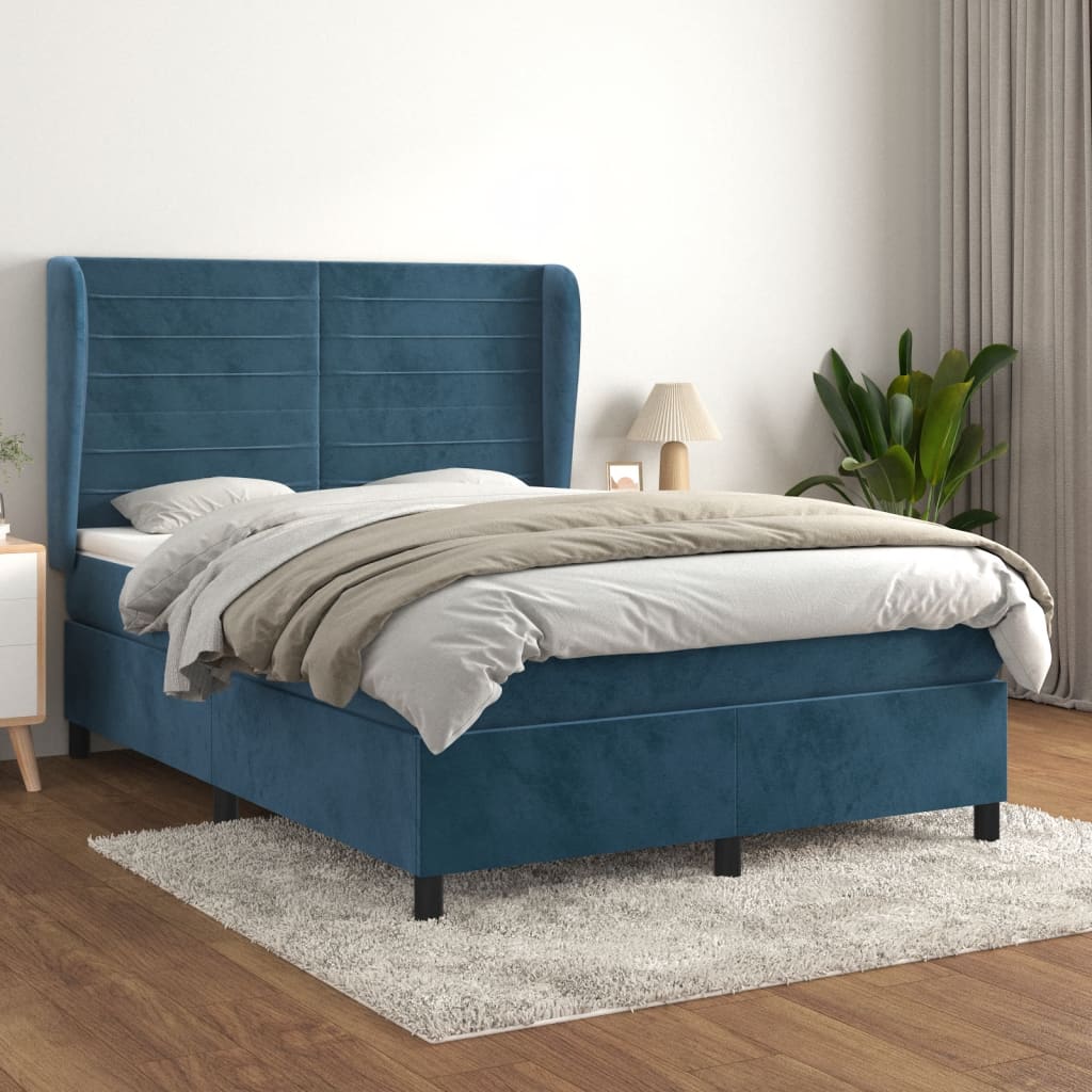 Boxspring met matras fluweel donkerblauw 140x200 cm is nu te koop bij PeponiXL, paradijselijk wonen!