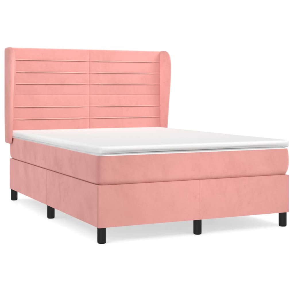 Boxspring met matras fluweel roze 140x200 cm is nu te koop bij PeponiXL, paradijselijk wonen!