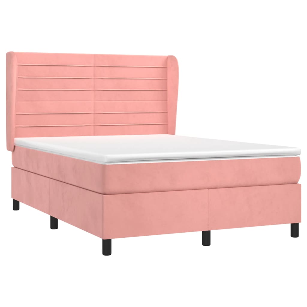 Boxspring met matras fluweel roze 140x200 cm is nu te koop bij PeponiXL, paradijselijk wonen!