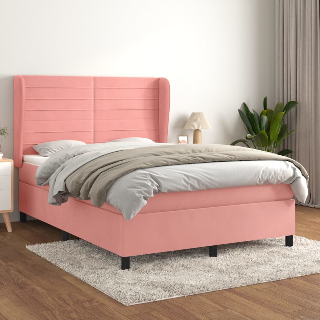 Boxspring met matras fluweel roze 140x200 cm is nu te koop bij PeponiXL, paradijselijk wonen!