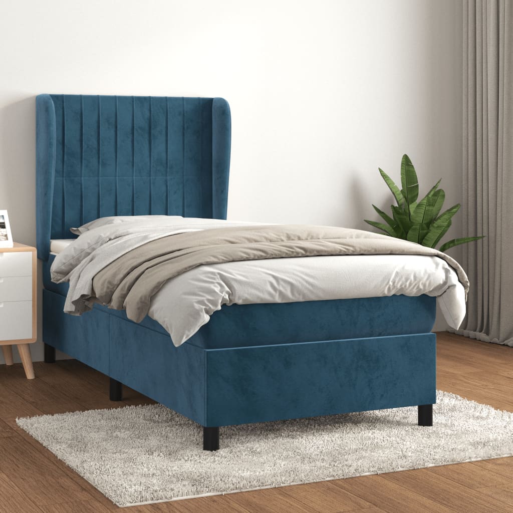 Boxspring met matras fluweel donkerblauw 90x200 cm is nu te koop bij PeponiXL, paradijselijk wonen!