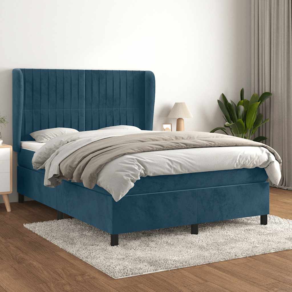 Boxspring met matras fluweel donkerblauw 140x190 cm is nu te koop bij PeponiXL, paradijselijk wonen!