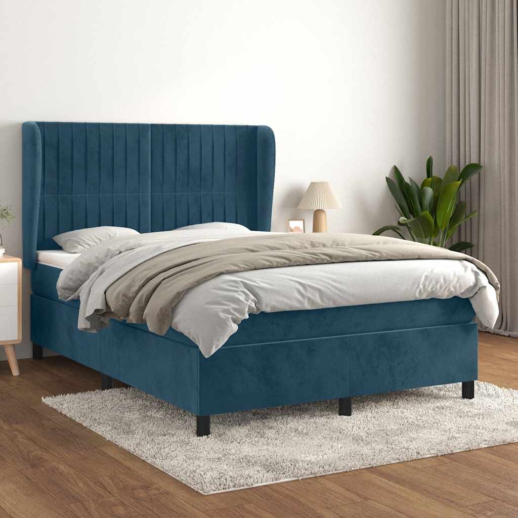 Boxspring met matras fluweel donkerblauw 140x200 cm is nu te koop bij PeponiXL, paradijselijk wonen!