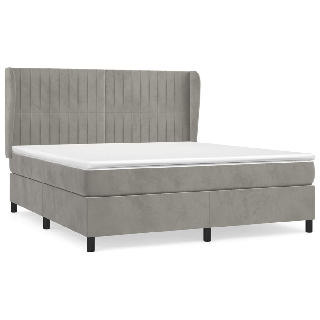 Boxspring met matras fluweel lichtgrijs 160x200 cm is nu te koop bij PeponiXL, paradijselijk wonen!