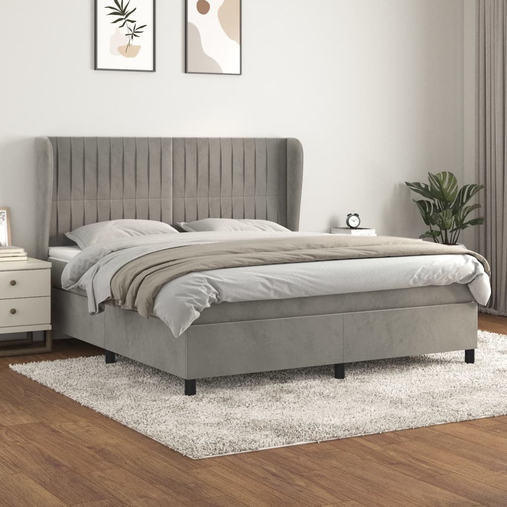 Boxspring met matras fluweel lichtgrijs 160x200 cm is nu te koop bij PeponiXL, paradijselijk wonen!