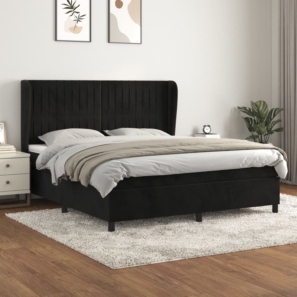 Boxspring met matras fluweel zwart 160x200 cm is nu te koop bij PeponiXL, paradijselijk wonen!