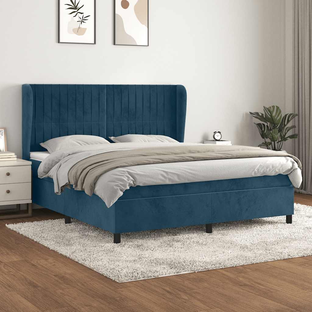 Boxspring met matras fluweel donkerblauw 160x200 cm is nu te koop bij PeponiXL, paradijselijk wonen!