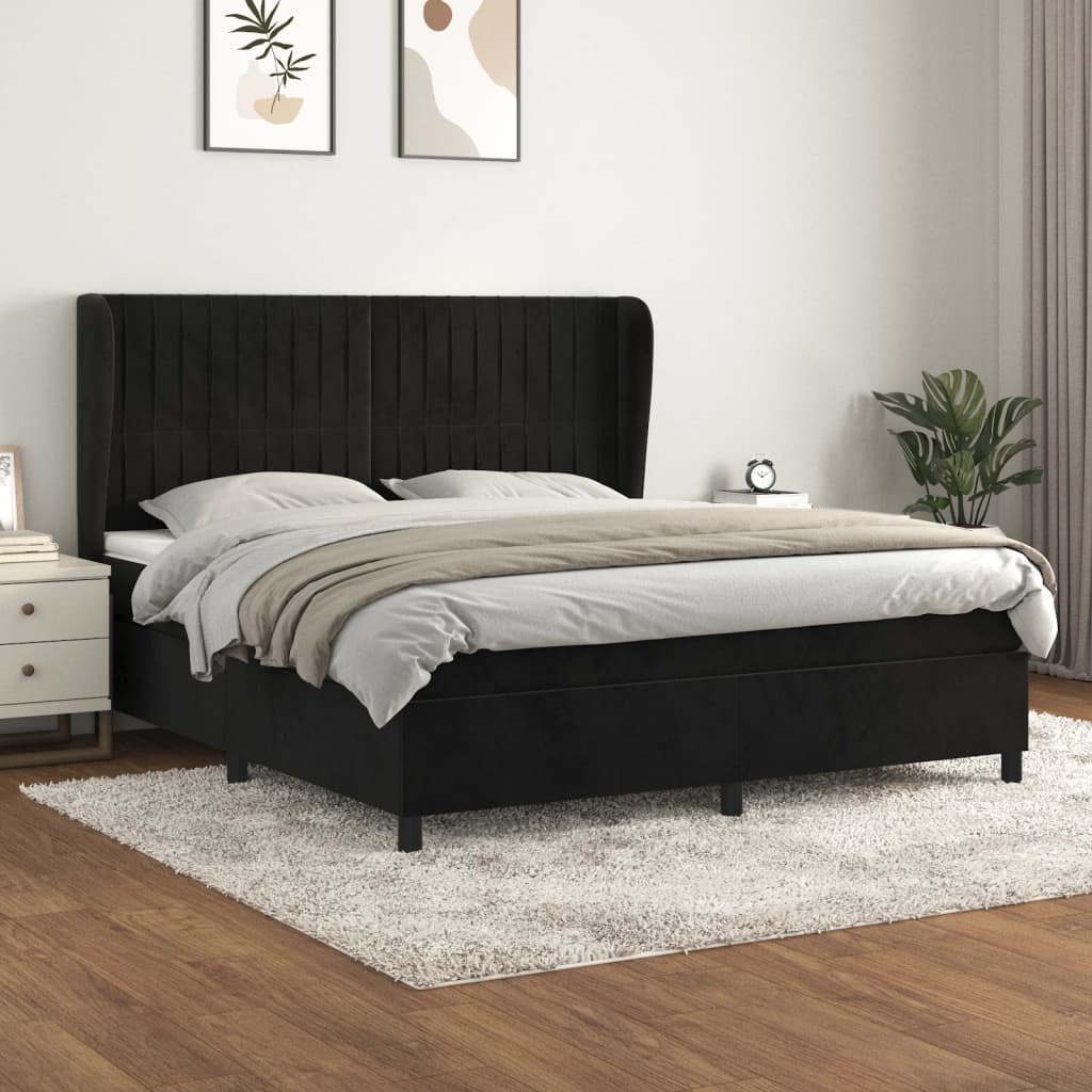 Boxspring met matras fluweel zwart 180x200 cm is nu te koop bij PeponiXL, paradijselijk wonen!