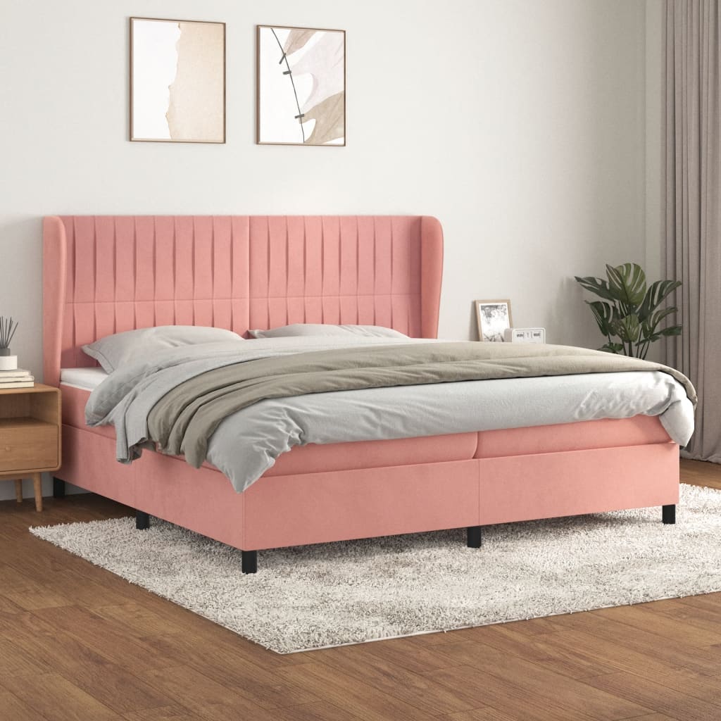 Boxspring met matras fluweel roze 200x200 cm is nu te koop bij PeponiXL, paradijselijk wonen!