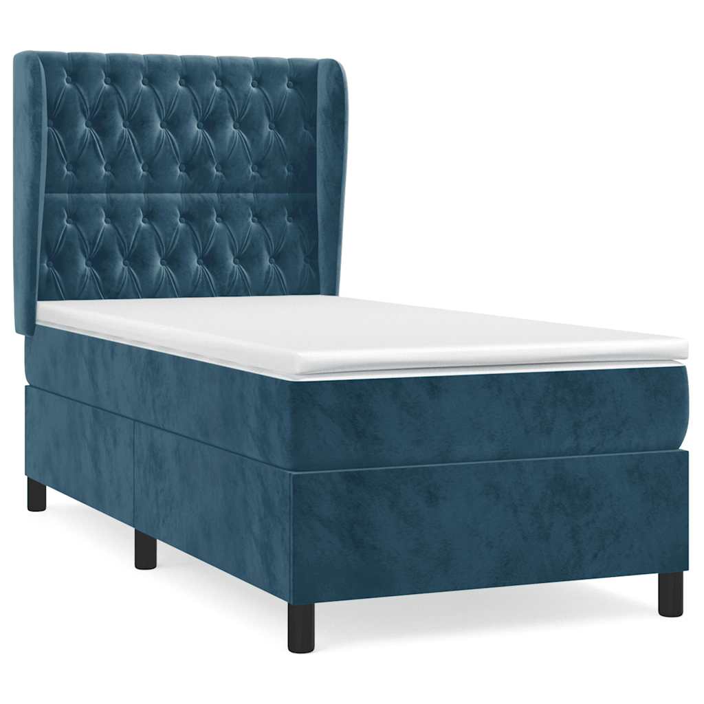 Boxspring met matras fluweel donkerblauw 90x200 cm
