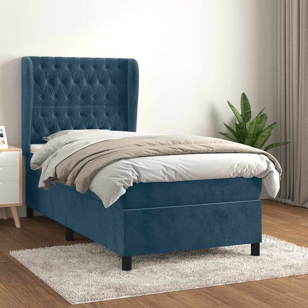 Boxspring met matras fluweel donkerblauw 100x200 cm is nu te koop bij PeponiXL, paradijselijk wonen!