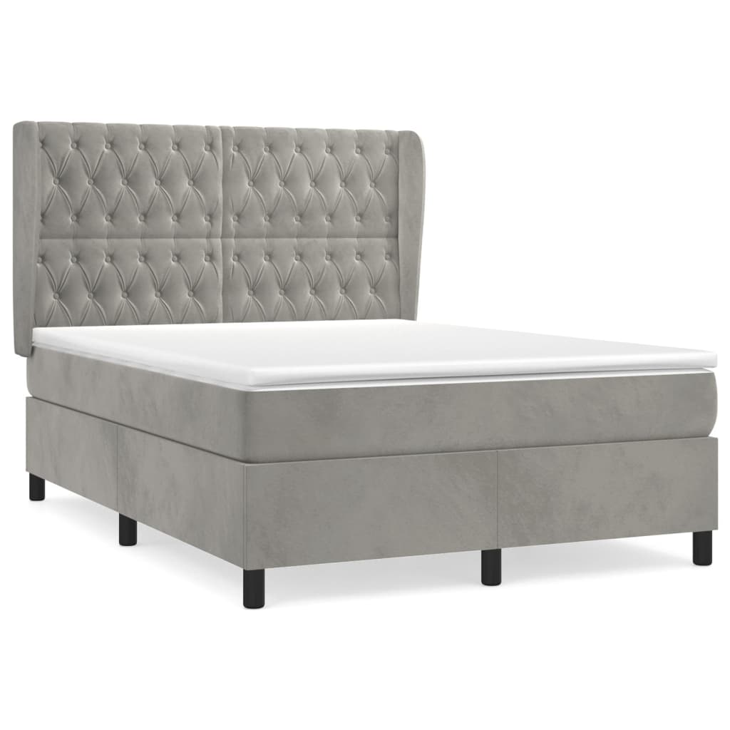 Boxspring met matras fluweel lichtgrijs 140x190 cm is nu te koop bij PeponiXL, paradijselijk wonen!