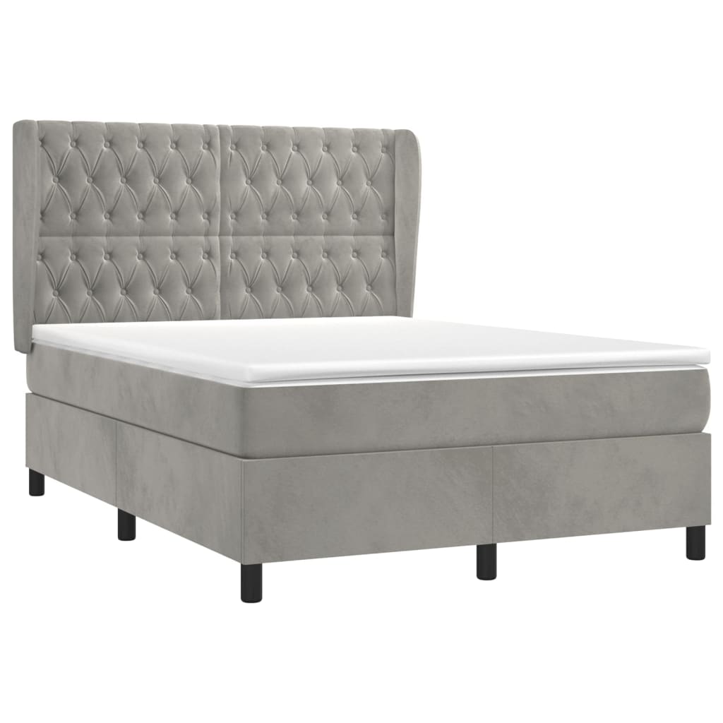 Boxspring met matras fluweel lichtgrijs 140x190 cm is nu te koop bij PeponiXL, paradijselijk wonen!