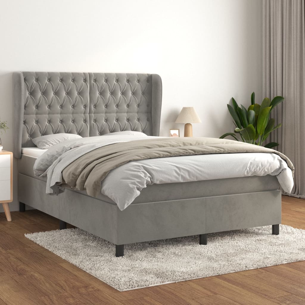 Boxspring met matras fluweel lichtgrijs 140x190 cm is nu te koop bij PeponiXL, paradijselijk wonen!