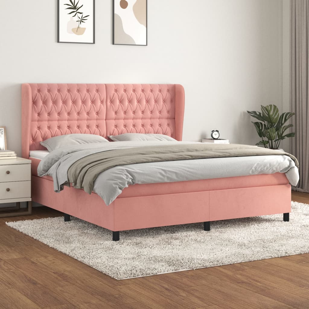 Boxspring met matras fluweel roze 160x200 cm is nu te koop bij PeponiXL, paradijselijk wonen!