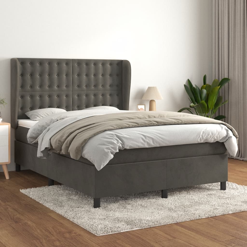 Boxspring met matras fluweel donkergrijs 140x190 cm is nu te koop bij PeponiXL, paradijselijk wonen!
