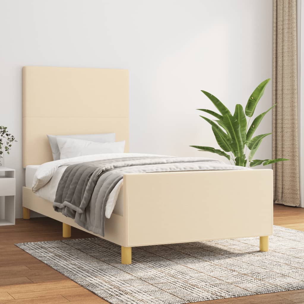 Bedframe zonder matras 100x200 cm stof crèmekleurig is nu te koop bij PeponiXL, paradijselijk wonen!