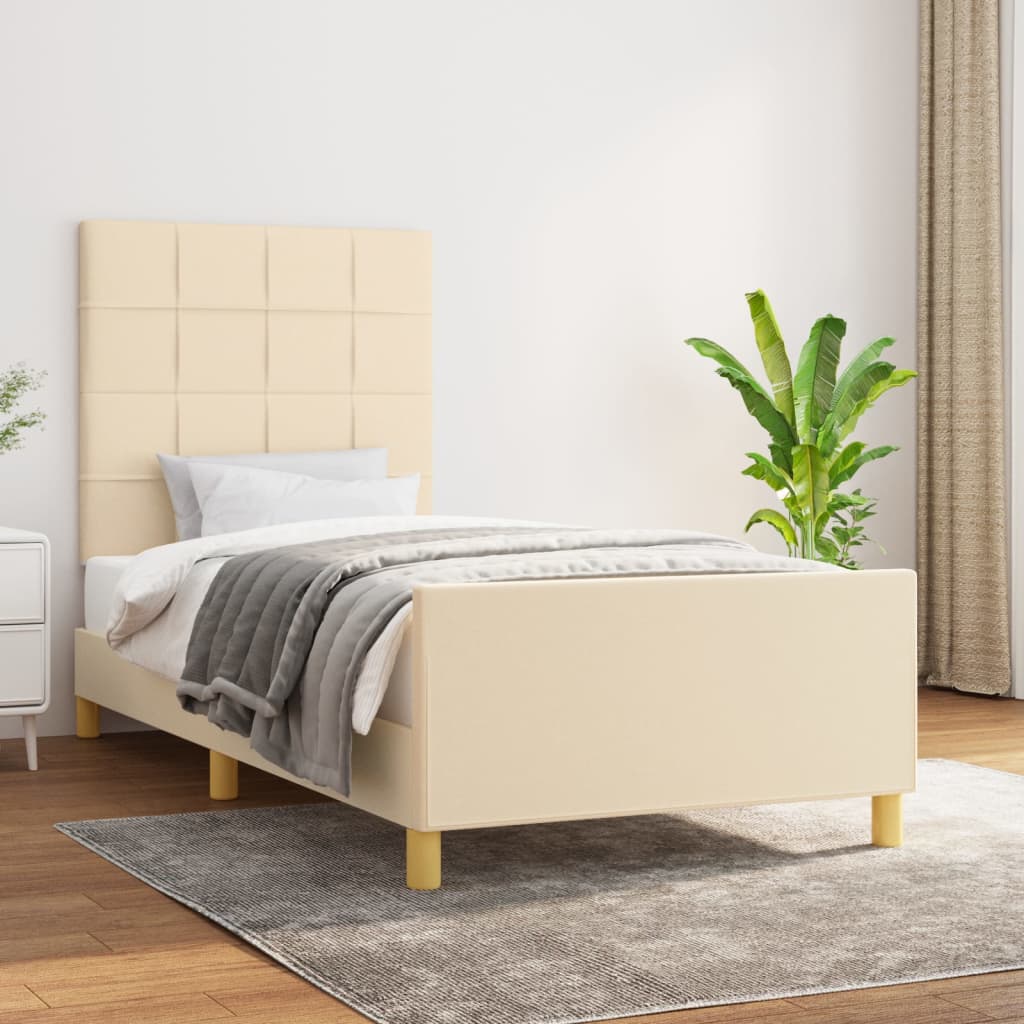 Bedframe zonder matras 80x200 cm stof crèmekleurig is nu te koop bij PeponiXL, paradijselijk wonen!