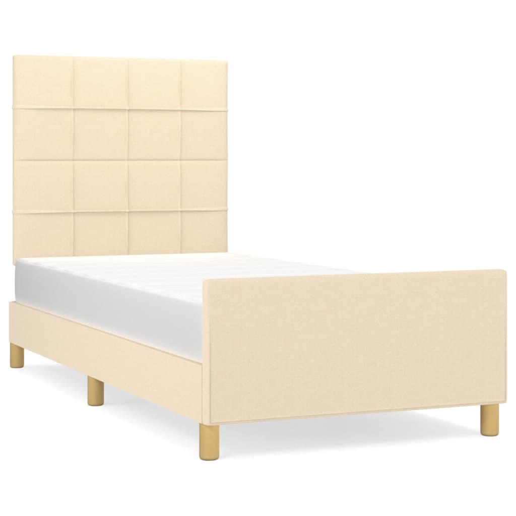 Bedframe zonder matras 90x190 cm stof crèmekleurig is nu te koop bij PeponiXL, paradijselijk wonen!
