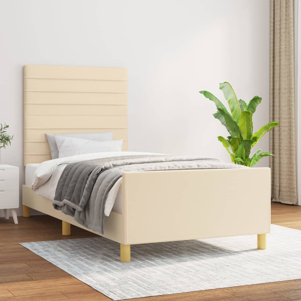 Bedframe zonder matras 80x200 cm stof crèmekleurig is nu te koop bij PeponiXL, paradijselijk wonen!