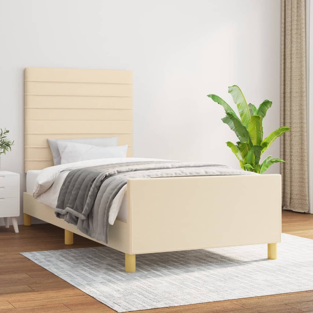 Bedframe zonder matras 90x190 cm stof crèmekleurig is nu te koop bij PeponiXL, paradijselijk wonen!