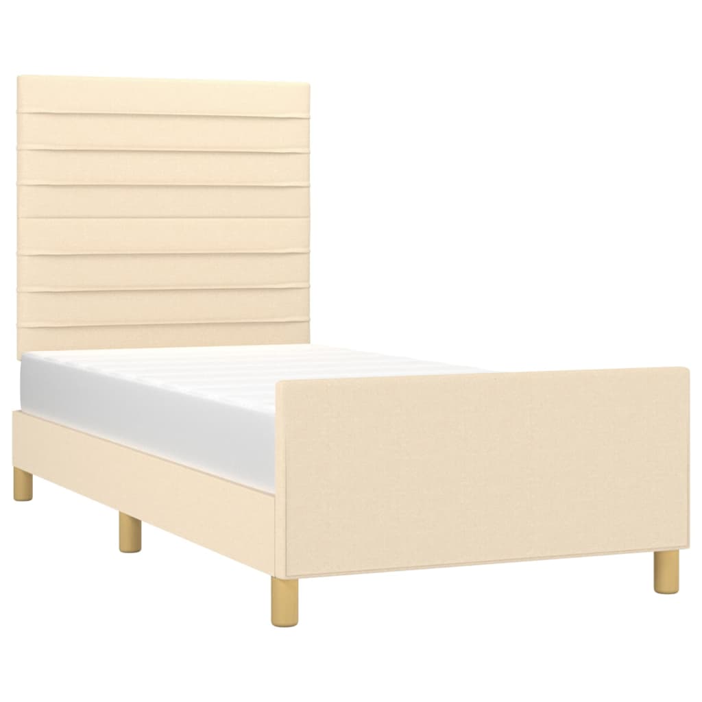 Bedframe zonder matras 90x200 cm stof crèmekleurig is nu te koop bij PeponiXL, paradijselijk wonen!