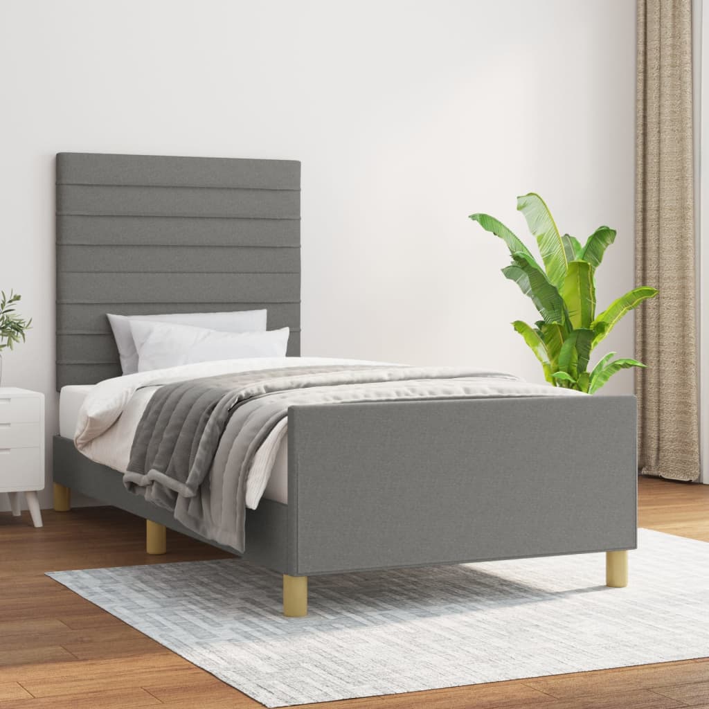 Bedframe zonder matras 100x200 cm stof donkergrijs is nu te koop bij PeponiXL, paradijselijk wonen!