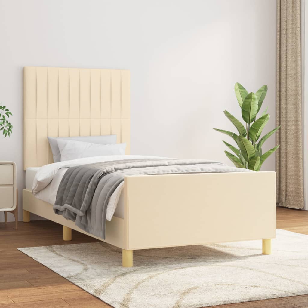 Bedframe zonder matras 90x190 cm stof crèmekleurig is nu te koop bij PeponiXL, paradijselijk wonen!