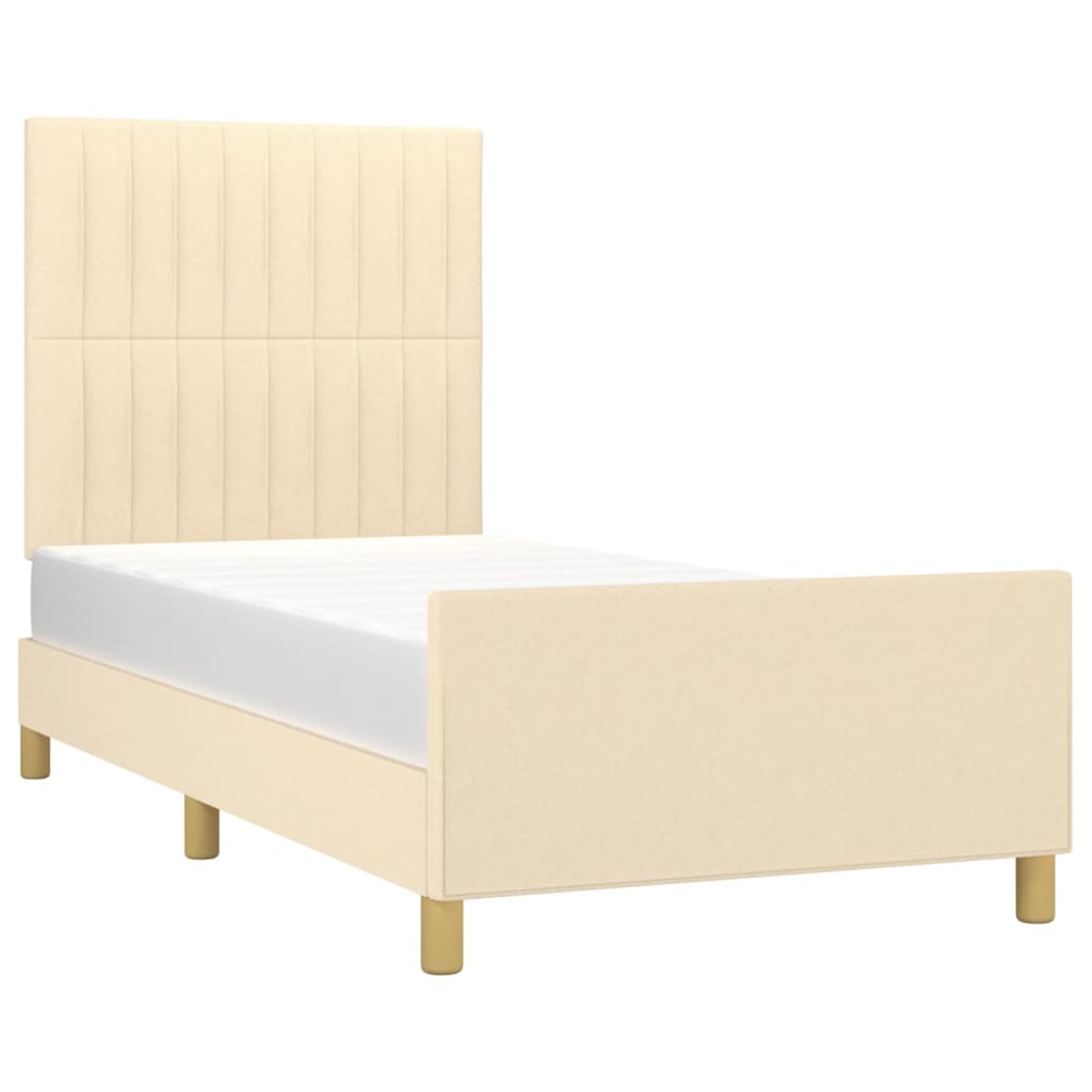 Bedframe zonder matras 90x200 cm stof crèmekleurig is nu te koop bij PeponiXL, paradijselijk wonen!
