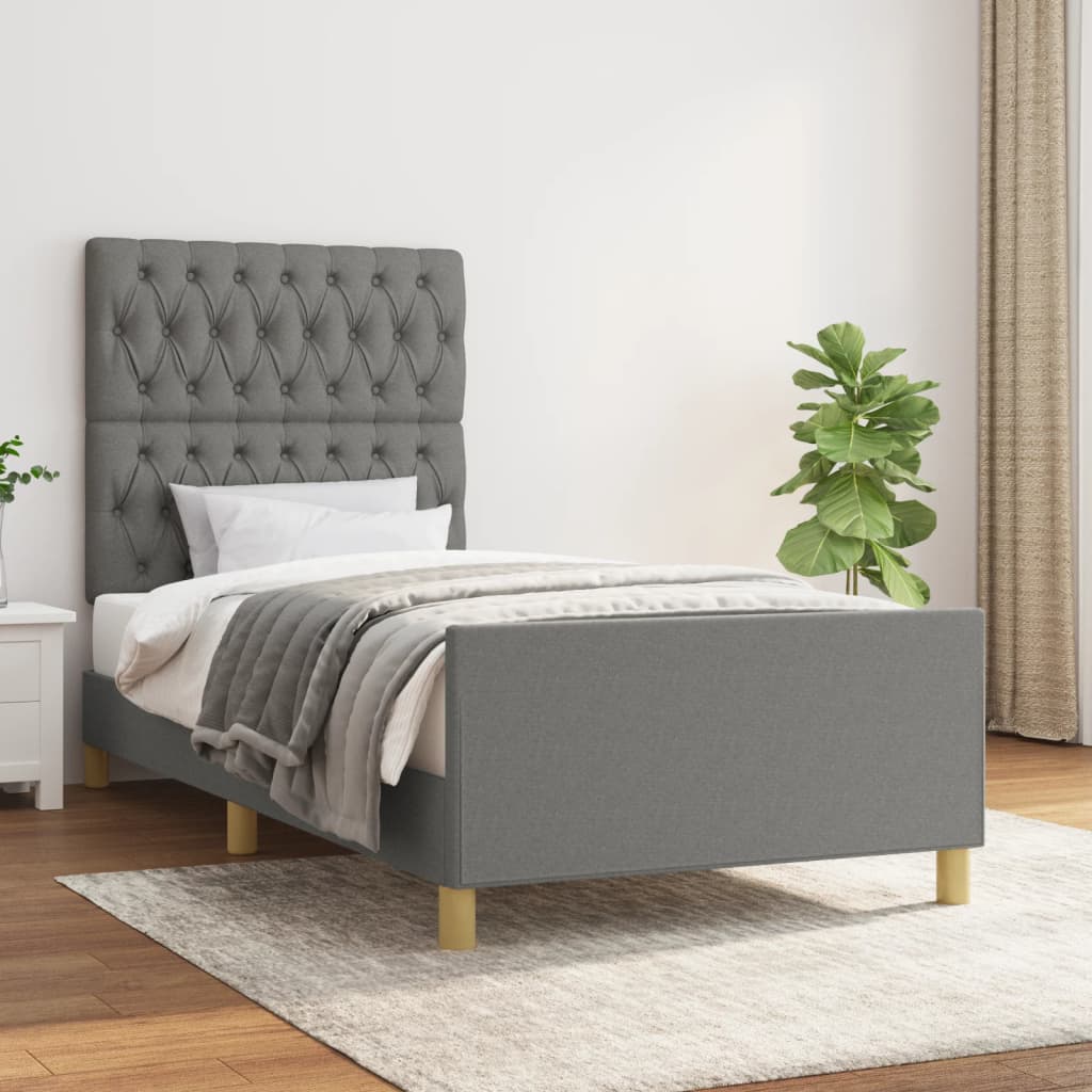 Bedframe zonder matras 100x200 cm stof donkergrijs is nu te koop bij PeponiXL, paradijselijk wonen!