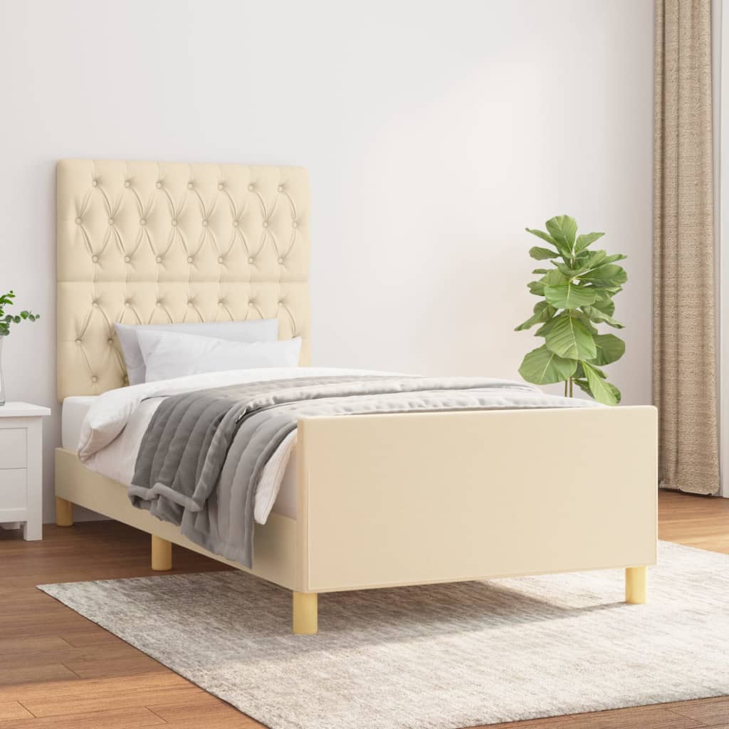 Bedframe zonder matras 100x200 cm stof crèmekleurig is nu te koop bij PeponiXL, paradijselijk wonen!