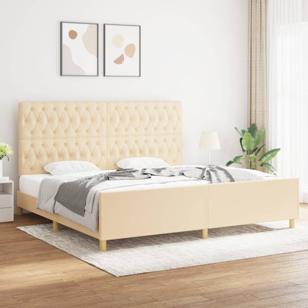 Bedframe met hoofdeinde stof crèmekleurig 200x200 cm is nu te koop bij PeponiXL, paradijselijk wonen!