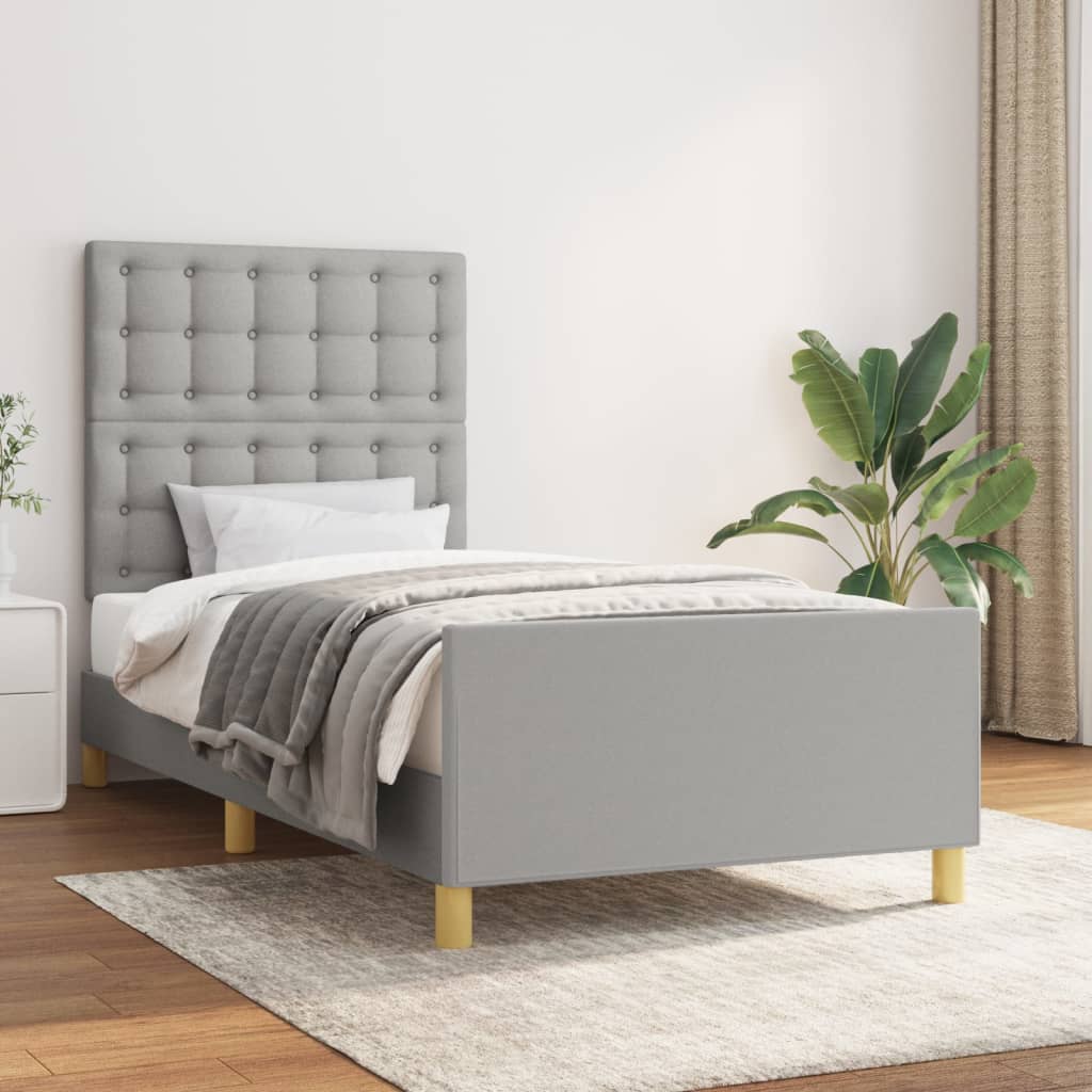 Bedframe met hoofdbord stof lichtgrijs 80x200 cm is nu te koop bij PeponiXL, paradijselijk wonen!