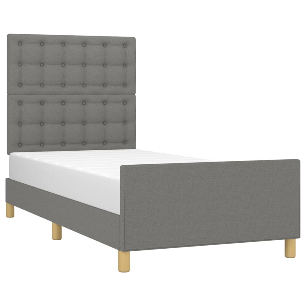 Bedframe met hoofdbord stof donkergrijs 80x200 cm is nu te koop bij PeponiXL, paradijselijk wonen!
