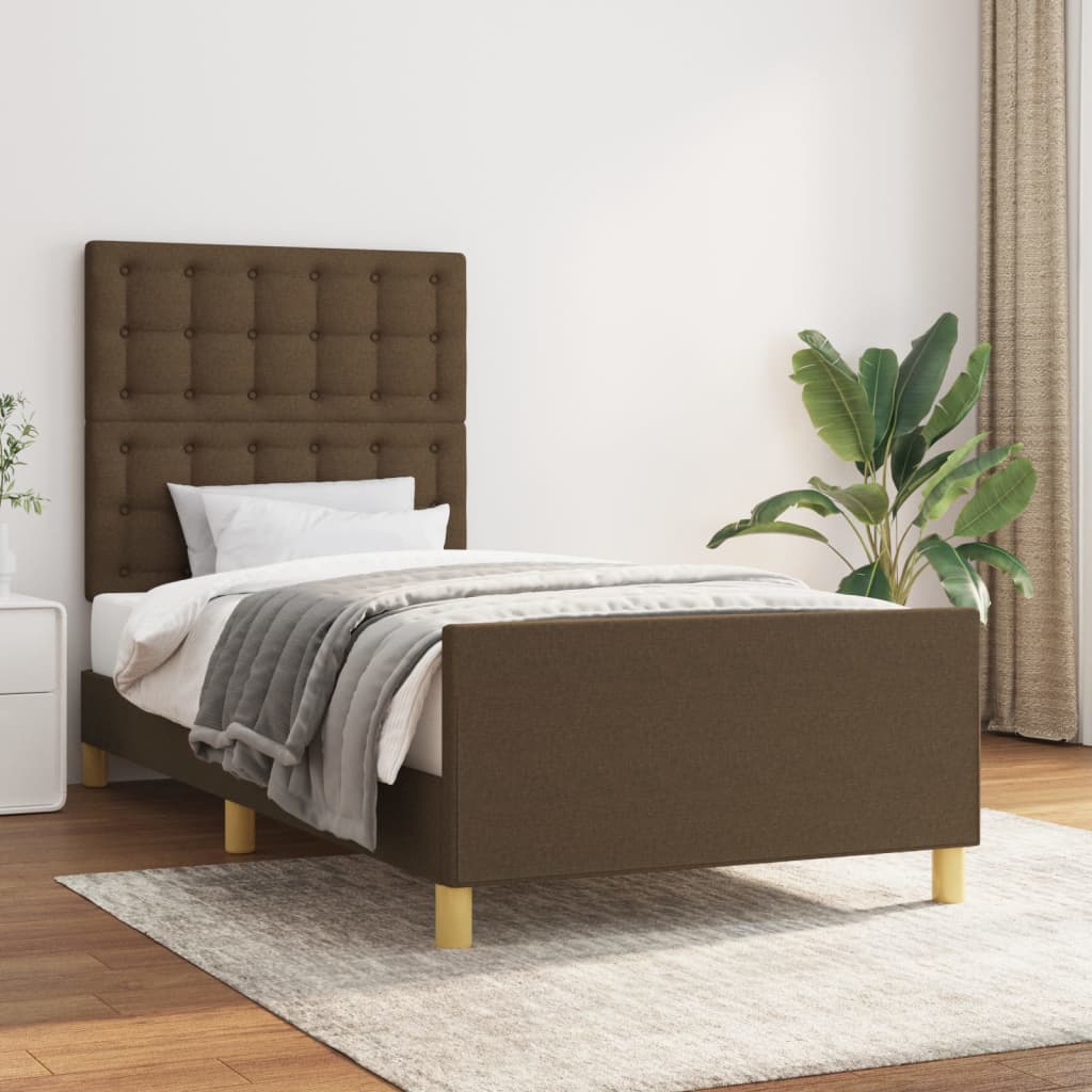 Bedframe met hoofdeinde stof donkerbruin 80x200 cm is nu te koop bij PeponiXL, paradijselijk wonen!
