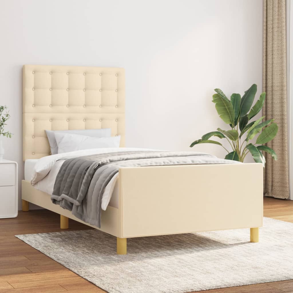 Bedframe met hoofdeinde stof crèmekleurig 80x200 cm is nu te koop bij PeponiXL, paradijselijk wonen!