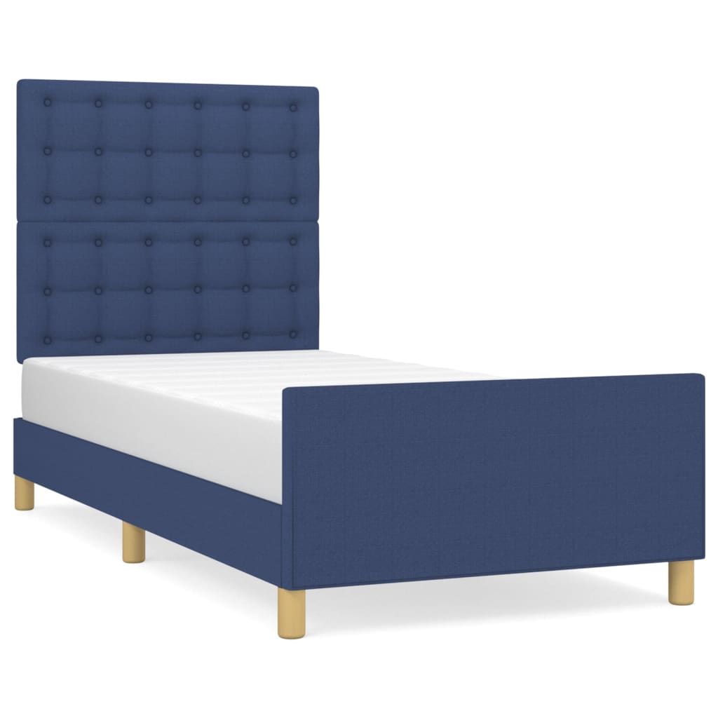 Bedframe met hoofdbord stof blauw 80x200 cm is nu te koop bij PeponiXL, paradijselijk wonen!